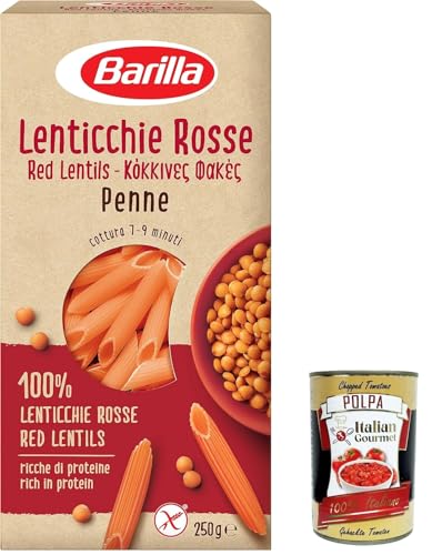 3x Barilla Pasta di Legumi, Penne di Lenticchie Rosse, Rote Linsen Penne, Gluten frei, gluten free 250g + Italian Gourmet polpa 400g von Italian Gourmet E.R.