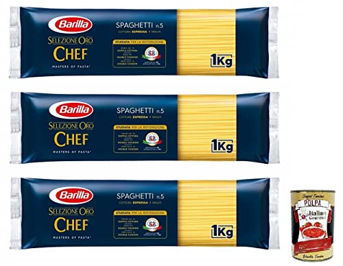 3x Barilla Selezione Oro Chef Spaghetti n.5,Hartweizengrieß Pasta,100% italienisches Getreide,Packung mit 1kg + Italian Gourmet Polpa di Pomodoro 400g Dose 3x Barilla Selezione Oro Chef Spaghetti n.5,Hartweizengrieß Pasta,100% italienisches Getreide,Packung mit 1kg + Italian Gourmet Polpa di Pomodoro 400g Dose von Italian Gourmet E.R.