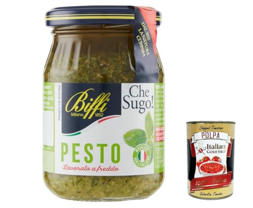3x Biffi Pesto alla genovese, 100% vegetale, Pesto mit Basilikum, 190 g Sauce Soße + Italian Gourmet polpa 400g von Italian Gourmet E.R.