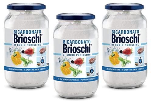 3x Brioschi Bicarbonato di Sodio Purissimo Reines Natriumbicarbonat Optimal zum Kochen, Gären, Waschen, Haut- und Haarpflege Glaspackung von 310g von Italian Gourmet E.R.