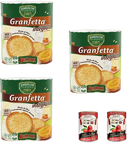 3x Buitoni Granfetta Fette Biscottate Integrali mit Vollkornmehl 40 fette Vollkorn Zwieback Kekse 300g + Italian Gourmet 100% italienische geschälte Tomaten dosen 2x 400g von Italian Gourmet E.R.