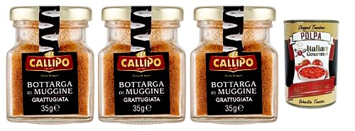 3x Callipo Bottarga Di Muggine Grattugiata,Geriebener Meeräsche Bottarga,Meeräschenrogen 96%,Glas 35g + Italian Gourmet Polpa di Pomodoro 400g Dose von Italian Gourmet E.R.