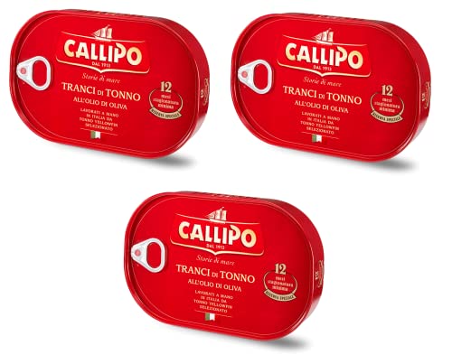 3x Callipo Tranci di Tonno all'olio di oliva Italienisch Thunfisch in Olivenöl 320g Thunfischscheiben in Olivenöl 12 Monate Reifung von Italian Gourmet E.R.