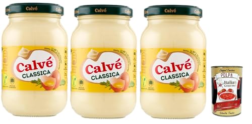 3x Calvé Maionese Classica mit Sonnenblumenöl, ideal für Sandwich und Kanties, ohne Konservierungsstoffe und ohne Zucker, Gluten -frei, 225 ml + Italian Gourmet polpa 400g von Italian Gourmet E.R.