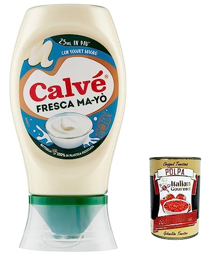 3x Calvé Maionese Fresca Ma-Yò Mayonnaise mit fettarmem Joghurt und 55 % weniger Fett*, ideal für Reissalate, kalte Kartoffeln und große Salate 250 m + Italian Gourmet polpa 400g von Italian Gourmet E.R.