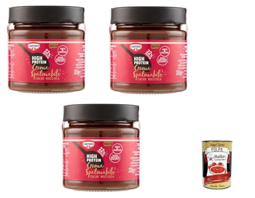 3x Cameo High Protein Kakao-Haselnuss-Streichproteincreme, glutenfrei, 200 g+ Italian gourmet polpa 400g von Italian Gourmet E.R.