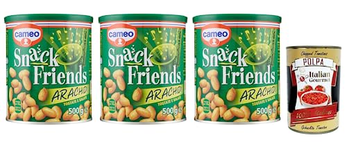 3x Cameo Snack Friends Arachidi,Geröstete und Gesalzene Erdnüsse im Dose, 500g + Italian Gourmet Polpa di Pomodoro 400g Dose 3x Cameo Snack Friends Arachidi,Geröstete und Gesalzene Erdnüsse im Dose, 500g + Italian Gourmet Polpa di Pomodoro 400g Dose von Italian Gourmet E.R.