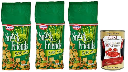 3x Cameo Snack Friends Bar Mix,Mischung aus Brezeln,Salzige Snacks 1Kg Beutel + Italian Gourmet Polpa di Pomodoro 400g Dose von Italian Gourmet E.R.