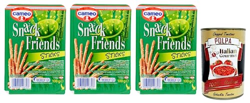 3x Cameo Snack Friends Sticks,Elsässer Sticks,Salzige Snacks 100g + Italian Gourmet Polpa di Pomodoro 400g Dose von Italian Gourmet E.R.