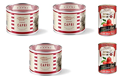 3x Capri Linea Catering Tonno all'Olio di Oliva Thunfisch in Olivenöl 1730g Dose + Italian Gourmet 100% italienische geschälte Tomaten dosen 2x 400g von Italian Gourmet E.R.