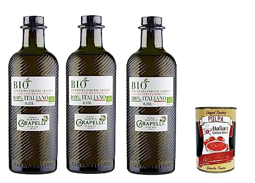 3x Carapelli Extra Virgin Olivenöl, 100% italienisch, biologisch, 750 ml + Italian Gourmet polpa 400g von Italian Gourmet E.R.