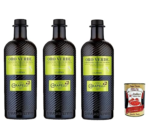 3x Carapelli Oro Verde 100% italienisches natives Olivenöl extra, 1L + Italian Gourmet Polpa 400g von Italian Gourmet E.R.