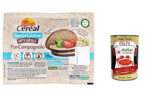 3x Céréal Glutenfreies Brot, laktosefrei, mit Sauerteig, hergestellt aus Vollkorn-Buchweizenmehl, hervorragend zum Frühstück, Mittag- und Abendessen, 175 gr + Italian Gourmet polpa 400g von Italian Gourmet E.R.