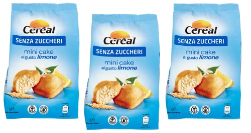 3x Céréal Mini Cake al Gusto Limone Süßer Snack Mini-Zitronenkuchen Kuchen ohne Zucker 196g Beutel von Italian Gourmet E.R.