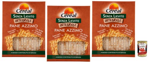 3x Céréal Senza Lievito Integrale Pane Azzimo,Ohne Hefe,Ungesäuertes Brot mit Roggenvollkornmehl,Niedriger Fettgehalt 180g + Italian Gourmet Polpa di Pomodoro 400g Dose von Italian Gourmet E.R.