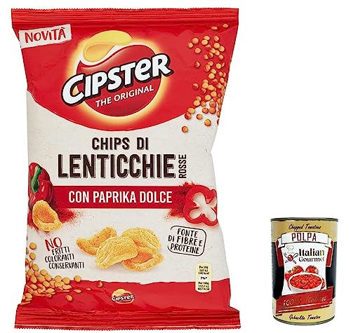 3x Cipster di Lenticchie Rosse alla Paprika Rote Linsenchips mit Paprika, ikonische Form und knackiger Geschmack, 80 g von Italian Gourmet E.R.