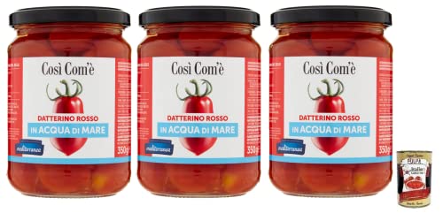 3x Così Com'è Datterino Rosso,Rote Datterino-Tomate im Meerwasser,Italienische Tomaten, 350g Glas + Italian Gourmet Polpa di Pomodoro 400g Dose von Italian Gourmet E.R.