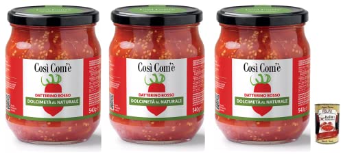 3x Così Com'è Datterino Rosso Dolcimetà al Naturale,Natürliche Rote Datterino-Tomate Halbiert,Italienische Tomaten,540g Glas + Italian Gourmet Polpa di Pomodoro 400g Dose von Italian Gourmet E.R.