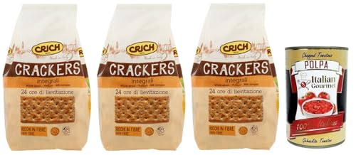 3x Crich Crackers Integrali,Ballaststoffreiche Vollkorncracker Cracker mit Sauerteig 750g + Italian Gourmet Polpa di Pomodoro 400g Dose von Italian Gourmet E.R.