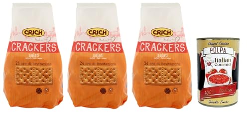 3x Crich Crackers Salati,Gesalzen Snack,Ballaststoffreiche,Cracker mit Salzkörnern und Sauerteig 750g + Italian Gourmet Polpa di Pomodoro 400g Dose von Italian Gourmet E.R.