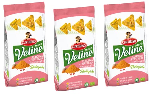 3x Curtiriso Le Veline Snack Curcuma e Pepe Rosa Scrokkinati Biologico BIO-Snack mit Kurkuma und Rosa Pfeffer 80g von Italian Gourmet E.R.