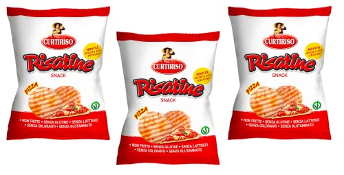 3x Curtiriso Risatine Pizza Salziger Snack Reis- und Mais Snacks mit Pizzageschmack 30g von Italian Gourmet E.R.