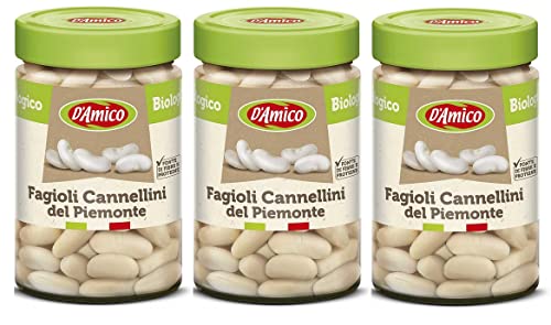 3x D'Amico Fagioli Cannellini del Piemonte Bio Bio-Cannellini-Bohnen aus dem Piemont Gekochte Bohnen erkunft Italien 310g von Italian Gourmet E.R.