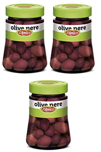 3x D'Amico Olive Nere in Salamoia Schwarze Oliven in Salzlake 300g von Italian Gourmet E.R.