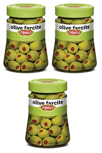 3x D'Amico Olive Verdi Farcite con Pasta di Peperoni Grüne Oliven in Salzlake Gefüllt mit Peperonipaste 290g 3x D'Amico Olive Verdi Farcite con Pasta di Peperoni Grüne Oliven in Salzlake Gefüllt mit Peperonipaste 290g von Italian Gourmet E.R.