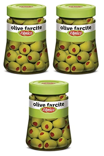 3x D'Amico Olive Verdi Farcite con Pasta di Peperoni Grüne Oliven in Salzlake Gefüllt mit Peperonipaste 290g von Italian Gourmet E.R.