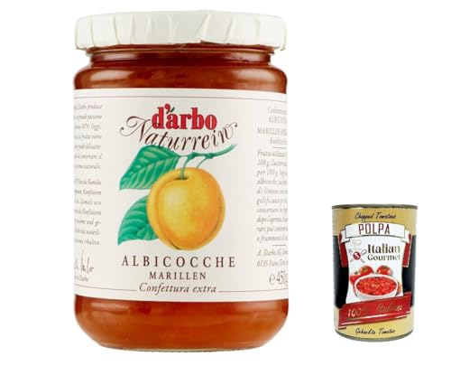 3x Darbo Marmelade Confettura Naturrein Albicocche, Aprikosenkonfitüre,450g Glas + Italian Gourmet polpa 400g von Italian Gourmet E.R.
