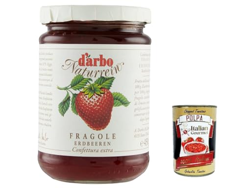 3x Darbo Marmelade Confettura Naturrein Fragole, Erdbeerkonfitüre, 450g Glas + Italian Gourmet polpa 400g von Italian Gourmet E.R.