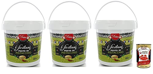 3x Dolgam I Siciliani Pistazien-Pesto Glutenfreie,Sizilianische Spezialitäten,1000g-Eimer,Pistazien aus Sizilien mit 65% + Italian Gourmet Polpa di Pomodoro 400g Dose von Italian Gourmet E.R.