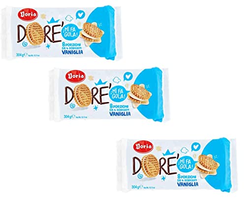 3x Doria Dorè Kekse mit Vanille 304 g 8 Portionen (4 Kekse) snack cookies riegel von Italian Gourmet E.R.
