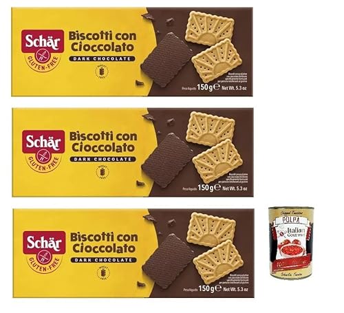 3x Dr. Schär Biscotti Senza Glutine con Cioccolato Fondente,Glutenfreie Kekse mit dunkler Schokolade,Süße Snacks 150g + Italian Gourmet Polpa di Pomodoro 400g Dose von Italian Gourmet E.R.