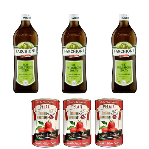 3x Farchioni Classico Extra Natives nativ Olive Olivenöl 1000ml olio vergine oliva 1lt + Italian Gourmet 100% italienische geschälte Tomaten dosen 3x 400g von Italian Gourmet E.R.