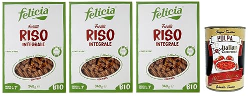 3x Felicia Fusilli di Riso Integrale,Pasta mit 100 % braunem Reis aus der italienischen Lieferkette,Bio und Natürlich Glutenfrei,Packung mit 340g + Italian Gourmet Polpa di Pomodoro 400g Dose 3x Felicia Fusilli di Riso Integrale,Pasta mit 100 % braunem Reis aus der italienischen Lieferkette,Bio und Natürlich Glutenfrei,Packung mit 340g + Italian Gourmet Polpa di Pomodoro 400g Dose von Italian Gourmet E.R.