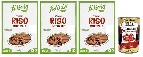 3x Felicia Penne di Riso Integrale,Pasta mit 100 % braunem Reis aus der italienischen Lieferkette,Bio und Natürlich Glutenfrei,Packung mit 340g + Italian Gourmet Polpa di Pomodoro 400g Dose 3x Felicia Penne di Riso Integrale,Pasta mit 100 % braunem Reis aus der italienischen Lieferkette,Bio und Natürlich Glutenfrei,Packung mit 340g + Italian Gourmet Polpa di Pomodoro 400g Dose von Italian Gourmet E.R.