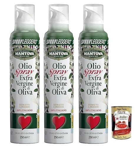 3x Fratelli Mantova Extra Natives Olivenöl Spray,100% Italienisches Sprühöl 250ml + Italian Gourmet Polpa di Pomodoro 400g Dose von Italian Gourmet E.R.