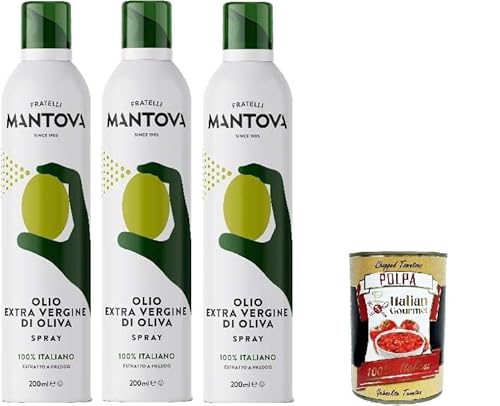 3x Fratelli Mantova Extra Natives Olivenöl Spray,100% Italienisches Sprühöl 250ml + Italian Gourmet Polpa di Pomodoro 400g Dose von Italian Gourmet E.R.