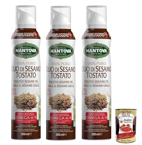 3x Fratelli Mantova Olio Sesamo Tostato Spray,Geröstetes Sesamöl Hergestellt in Italien,Sesamölspray Glutenfrei 200ml + Italian Gourmet Polpa di Pomodoro 400g Dose von Italian Gourmet E.R.