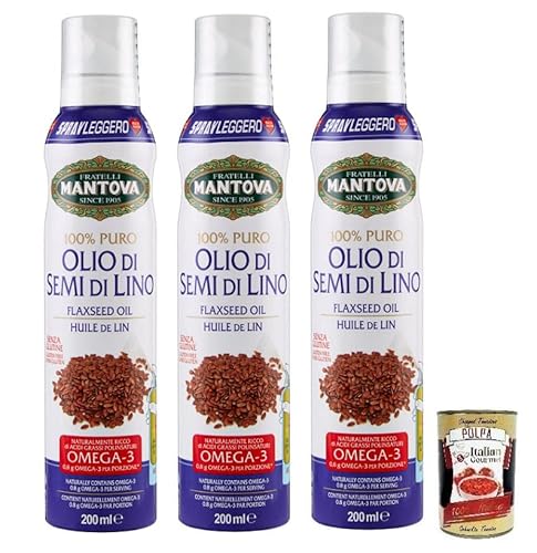 3x Fratelli Mantova Olio Spray Semi di Lino Leinsamenöl,Leinölspray,Reich an Omega 3,Glutenfrei 200ml + Italian Gourmet Polpa di Pomodoro 400g Dose von Italian Gourmet E.R.