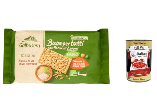 3x Galbusera Buonpertutti Cracker mit biologischem Hülsenfrüchten Mehl mit Typ 2 Mehl, Sesamsamen und Leinen 240g + Italian Gourmet polpa 400g von Italian Gourmet E.R.