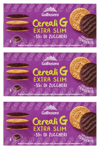 3x Galbusera Cereali G Extra Slim Fondente Müslikekse Kekse aus Getreide Umhüllt von Dunkler Schokolade Packung à 120g, jede Packung enthält 4 Einzelportionen à 30g 3x Galbusera Cereali G Extra Slim Fondente Müslikekse Kekse aus Getreide Umhüllt von Dunkler Schokolade Packung à 120g, jede Packung enthält 4 Einzelportionen à 30g von Italian Gourmet E.R.