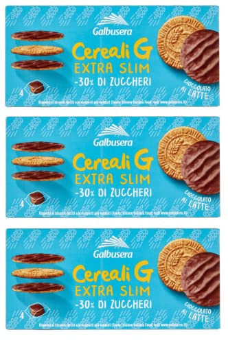 3x Galbusera Cereali G Extra Slim Latte Müslikekse Kekse aus Getreide Umhüllt von Milchschokolade Packung à 120g, jede Packung enthält 4 Einzelportionen à 30g von Italian Gourmet E.R.