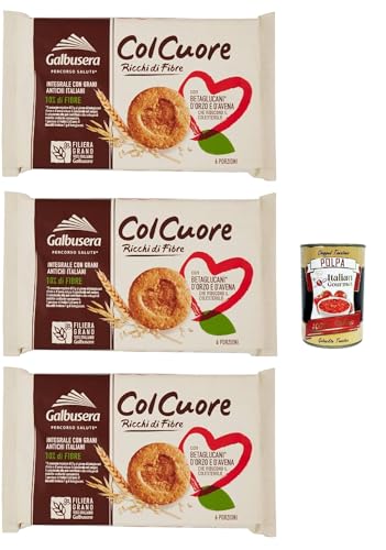 3x Galbusera Col cuore, Ballaststoffreiche Kekse mit Betaglucanen aus Gerste und Hafer, 300 g + Italian Gourmet polpa 400g von Italian Gourmet E.R.