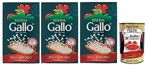 3x Gallo Riso Arborio Riserva,100% Italienischer Reis,Kochzeit 15 Minuten,Packung mit 1Kg + Italian Gourmet Polpa di Pomodoro 400g Dose von Italian Gourmet E.R.