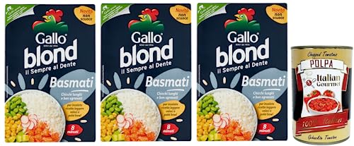 3x Gallo Riso Blond Basmati,Kochzeit 8 Minuten,Reis Ideal für Salate, Leichte Rezepte und Poké Bowl,Packung mit 500g + Italian Gourmet Polpa di Pomodoro 400g Dose von Italian Gourmet E.R.
