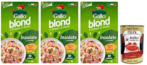 3x Gallo Riso Blond Insalate,100% Italienischer Reis,Kochzeit 10 Minuten,Ideal für Salate,Packung mit 1Kg + Italian Gourmet Polpa di Pomodoro 400g Dose von Italian Gourmet E.R.