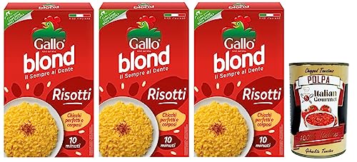 3x Gallo Riso Blond Risotti,100% Italienischer Reis, Ideal für Risottos,Kochzeit 10 Minuten,Packung mit 1Kg + Italian Gourmet Polpa di Pomodoro 400g Dose von Italian Gourmet E.R.